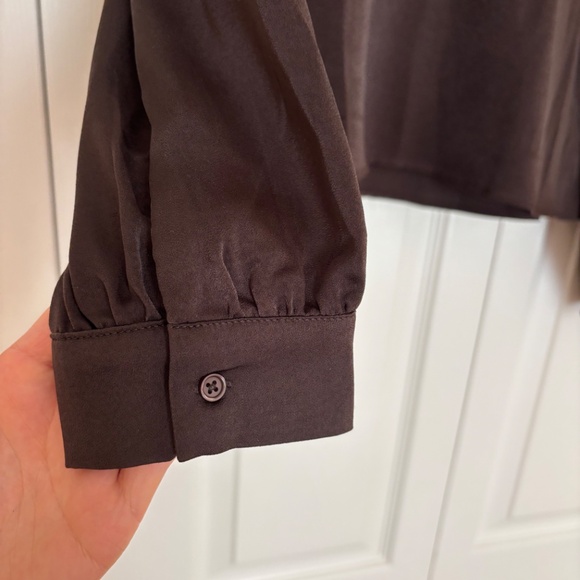 Wayf Longsleeve Brown Satin & Lace Blouse - Picture 5 of 6